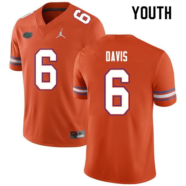 NCAA Florida Gators Shawn Davis Youth #6 Nike Orange Stitched Authentic College Football Jersey FSE5264DW